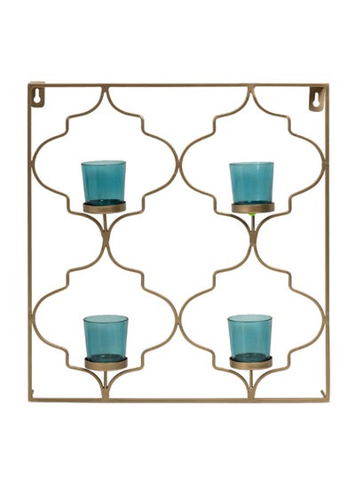 اشتري Saar Wall-Mounting 4-Candle Holder, Gold & Blue - 38x41 cm في الامارات