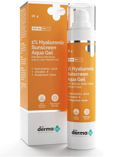 Buy The Derma Co 1% Hyaluronic Sunscreen Aqua Ultra Light Gel with SPF 50 PA++++ For Broad Spectrum, UV A, UV B & Blue Light Protection - 50g in UAE