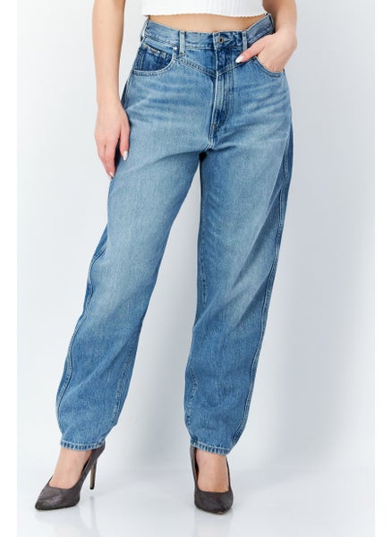 اشتري Women Balloon Fit High Waist Washed Non Stretchable Jeans, Blue في الامارات