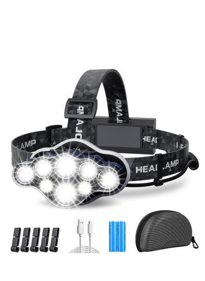 Buy Rechargeable Headlamp - Super Bright 18000 Lumens, 8 Lighting Modes, Lightweight & Waterproof - Perfect for Working, Fishing, Camping, Running in UAE