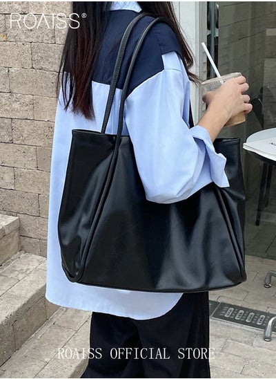 اشتري Women Single Shoulder Bag Versatile Commuter Handheld Bag with Large Capacity Underarm Tote Bag Fashionable Soft Leather Shoulder Bag في الامارات