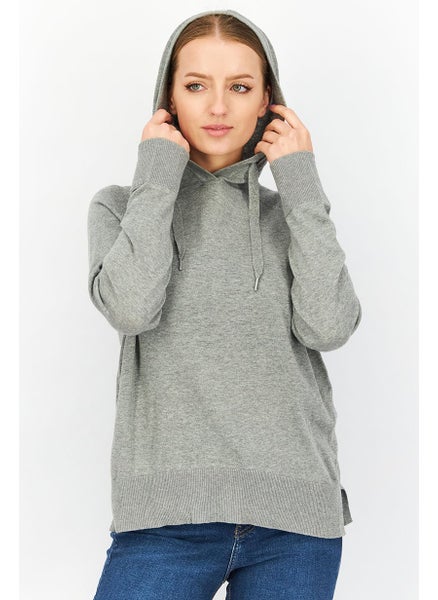 اشتري Women Hooded Solid Long Sleeve Sweatshirts, Grey في السعودية