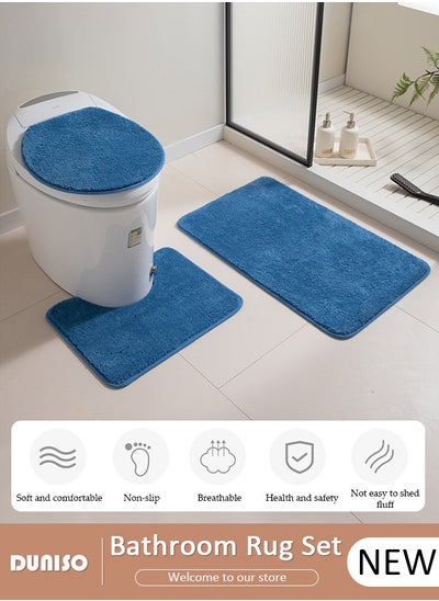 Buy 3 Piece Bathroom Rug Set Includes Bath Rug, Contour Mat and Toilet Lid Cover, Super Soft Water Absorbent & Non-Slip Bath Mats for Bathroom Floor, Tub and Shower Room, Machine Washable in UAE