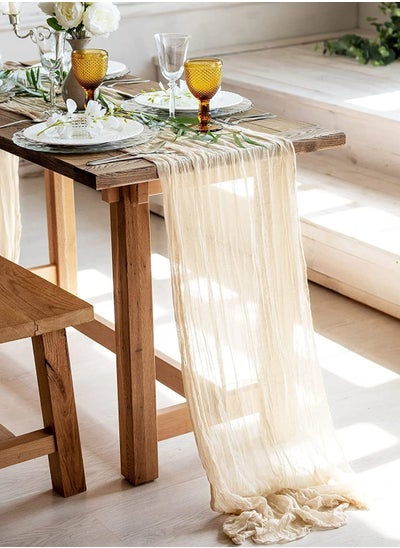 Buy Beige Cheesecloth Table Runner 400Cm Long Boho Gauze Cheese Cloth Table Runner in Saudi Arabia