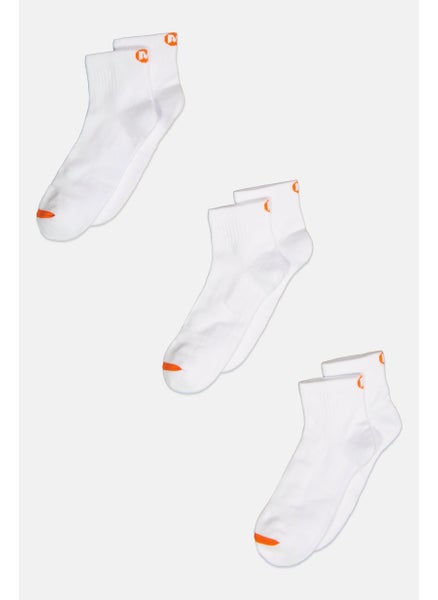 Buy Men 3 Pairs Ankle Socks, White/Orange in Saudi Arabia