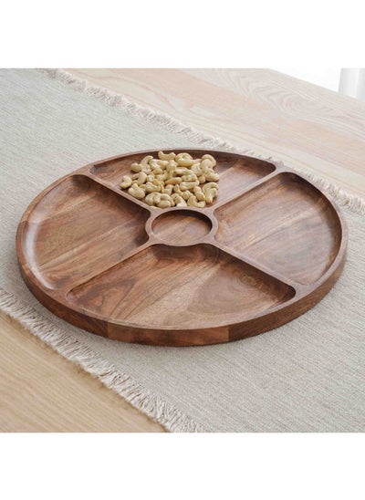 Buy Rabaha Acacia Chip & Dip Serving Platter Dia40.6X2.5cm - Natural in UAE