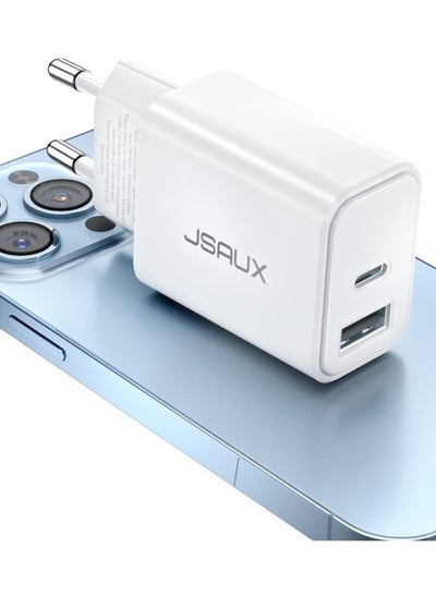 اشتري 20 W USB C Charger Compatible with iPhone 15, JSAUX 2-Port Fast Charger USB-C Power Supply and USB-A Charging Plug Compatible with Samsung Galaxy S23 S22 S21, iPhone 15/14/13/12 Pro Max Plus etc. في مصر