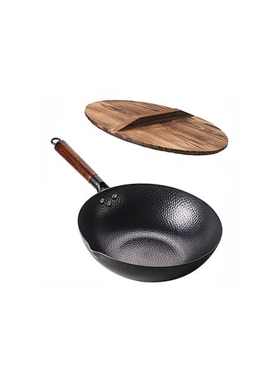 Buy Carbon Steel Wok Pan - 32cm Woks and Stir Fry Pans with Lid, No Chemical Coated Wok Pan for Electric in UAE