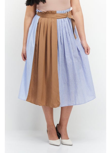 Buy Women Stripe Midi Skirt, White/Blue Combo in UAE