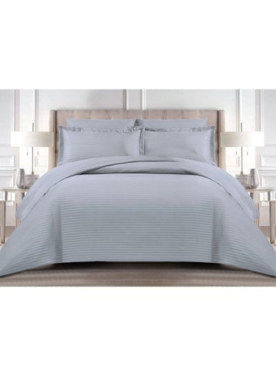 Buy 7 Piece Hotel Style Grey Striped Comforter Set 180*200cm in Saudi Arabia