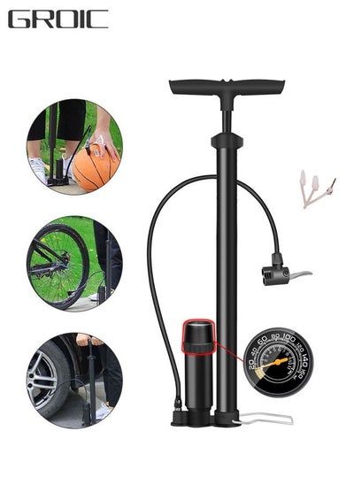 اشتري Bike Pump with Gauge - Portable Bicycle Tire Pump - 160 PSI Bike Air Pump，Multi-function Air Pump for Basketball/Football/Motorcycles/Car في السعودية