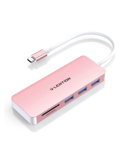 Buy LENTION USB C Hub with 3 USB 3.0 & SD/Micro SD Card Reader Compatible 2021-2016 MacBook Pro 13/15/16, New Mac Air/iPad Pro/Surface, More, Stable Driver Certified Type C Adapter (CB-C15, Rose Gold) in UAE