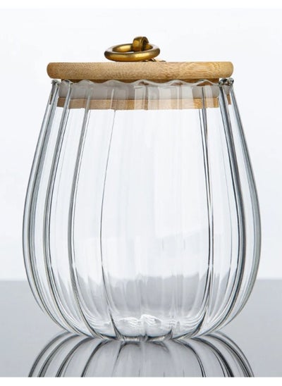 Buy Borosilicate Glass Storage Jar With Airtight Bamboo Lid and Metal Handle, Petal Decorative Container, To Store Tea, Coffee Beans, Candy, Spices, Biscuits 700 ML (Oval)… in UAE