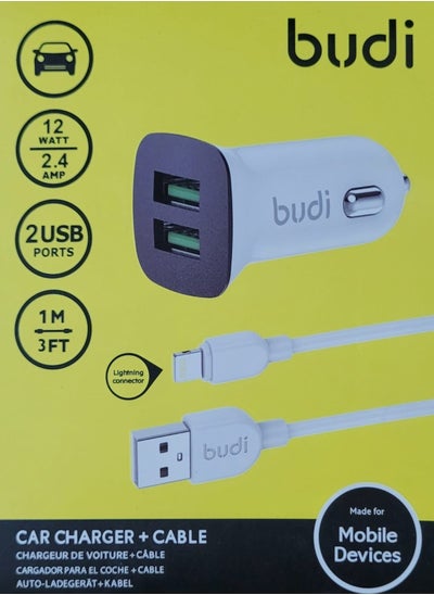 Buy Budi Phone Car Charger For IPhone 2.4A 12W Port With 1M Cable in Saudi Arabia