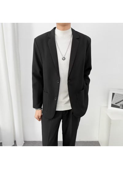 اشتري Casual Blazer Men Single-Breasted Korean Loose Suit Black suit jacket في الامارات