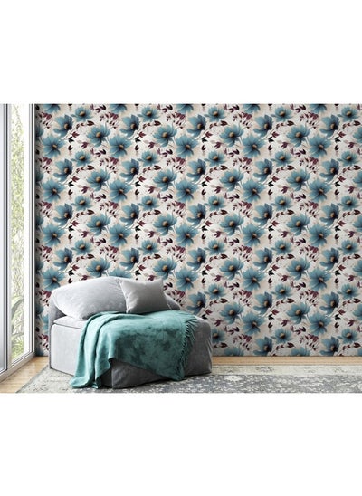 اشتري Blue Wild Flowers Watercolor Fabric Wallpaper Covers An Area ​​Up To 4.2Mx3M With Adhesive And Smoothing Tool في مصر