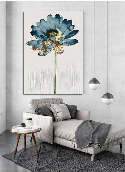 Buy Canvas Wall Art Stretched Over Wooden Frame with Blue Flower Abstract Painting in Saudi Arabia