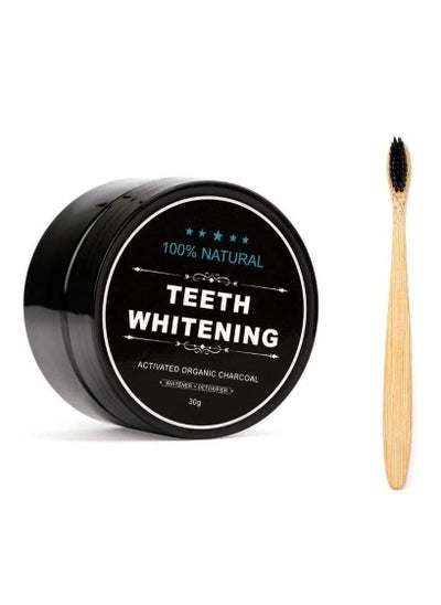 Buy 2-Piece Teeth Whitening Powder Natural With Bamboo Toot Set in Saudi Arabia