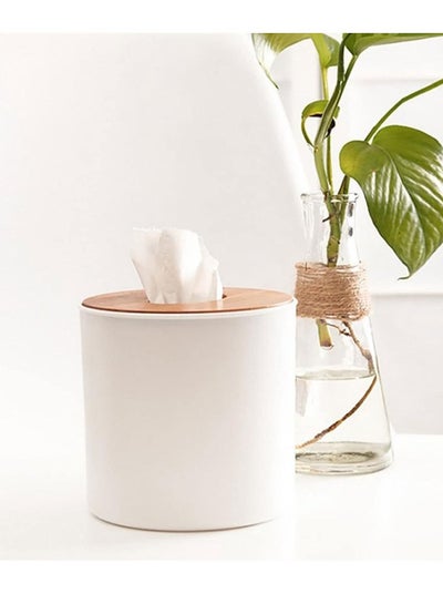 Buy Circular Tissue Box Beige/white in Saudi Arabia