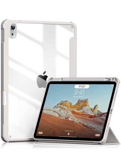 اشتري جراب لجهاز iPad Air من الجيل الخامس (2022) iPad Air 4th Gen (2020) 10.9 بوصة [حامل أقلام رصاص مدمج] غطاء ثلاثي الطي مقاوم للصدمات مع غطاء خلفي شفاف شفاف للاستيقاظ التلقائي للنوم في السعودية