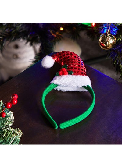 اشتري Blovec Sequin Santa Hat Headband with Holly 18 x 25 x 3 cm في الامارات