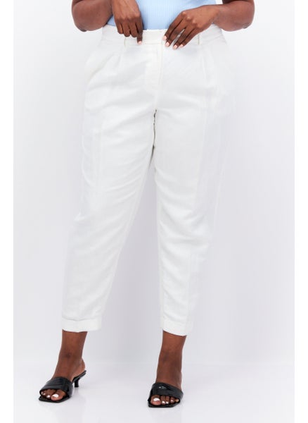 Buy Women Plus Size Solid Tapered Pants, White in UAE