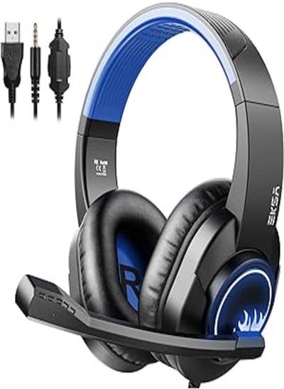 Buy Eksa T8 Ps4 Gaming Wired Over Ear Headphones With Mic With Noise Canceling, Pc With Surround Stereo Sound, Led Light For Ps4, Pc, Laptop (Blue) in Egypt