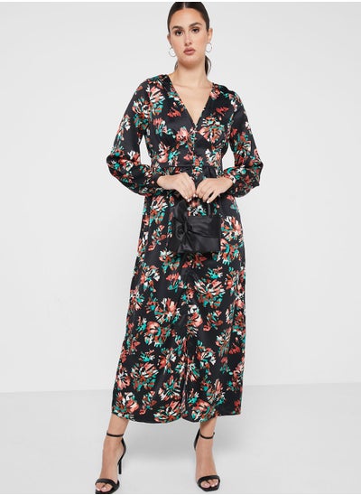 اشتري V-Neck Floral Print Dress في السعودية