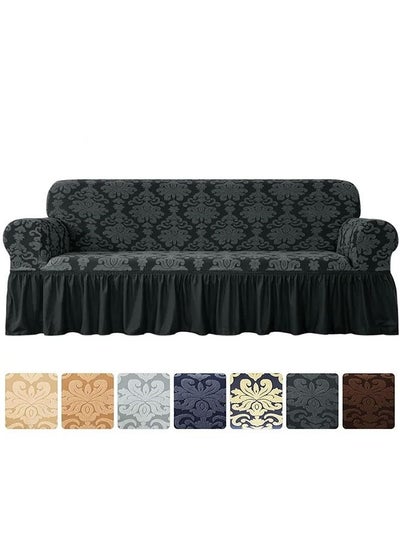 اشتري Three Seater Stretchable Sofa Cover with Ruffle Skirt Dark Grey 185x235cm في السعودية