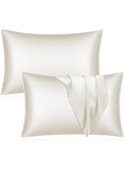 اشتري Satin Silk Pillow Case Cover for Hair and Skin, Soft Breathable Smooth Both Sided Silk Pillow Cover Pair (Queen - 50 x 75cm - 2pcs - Ivory) في الامارات