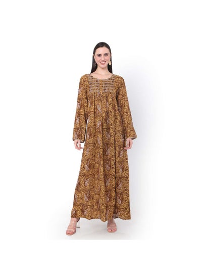 Buy SMOKING DESIGN WITH PRINTED AND BUTTONED RAYON ARABIC JALABIYA KAFTAN in UAE