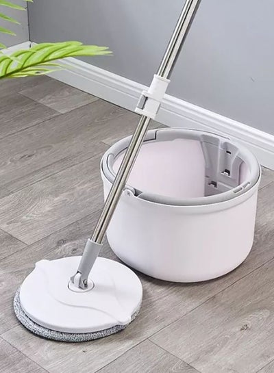 Buy Bucket And Mop Set for Cleaning Wet and Dry Floors with Built in Brush for Easy Self Cleaning White/Grey 29x19cm in Saudi Arabia