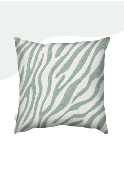 Buy Decorative Embroidered Cushion Cover Green/White 45x45Cm (Without Filler) in Saudi Arabia