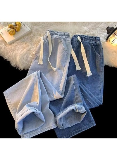 Buy 2023 Mens Loose Denim Jeans Straight Wide-Leg Light Blue in Saudi Arabia