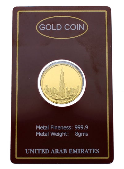 Buy 8g Gold Coin with Burj Khalifa & UAE Heritage Building Design - 8 Grams 24KT 999.9 Purity in UAE