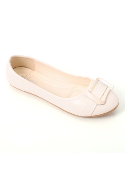 Buy Decorative Buckle Slip On Plain Leather Flats - OF.WHITE in Egypt