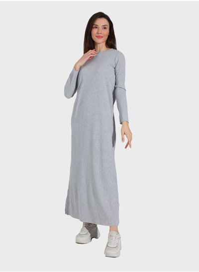 Buy Ribbed Crew Neck Dress in UAE