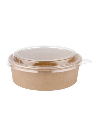 Buy Kraft Salad Bowl 750ml With Lid Bio Disposable Bowl Brown 10 Pieces in UAE