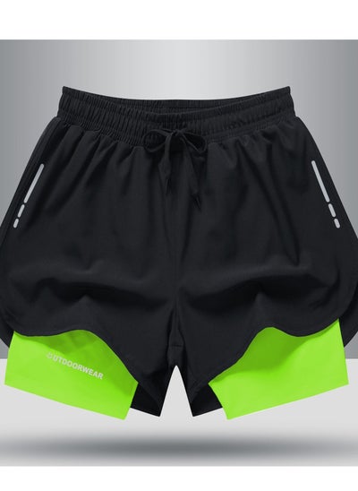 Buy Summer Mn's Style With Lining Fake Two-piece High Bbounce Ice Silk Quick Drying Sports Fitness Training Quick Drying Swimming Shorts in UAE