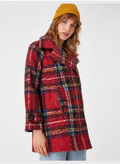 Buy Boucle Coat Button Detail Wrap Over in UAE