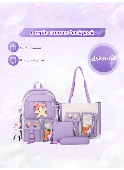 Buy 4PCS School Backpack Set for Girls, Lightweight Large Capacity School Travel Bags with Lovely Pendant for Teenager, 1 Backpacks, 1 Pencil Bag, 1 Messenger Bag and 1 Shoulder bag (Purple) in Saudi Arabia