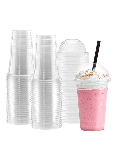 اشتري Pack Of 50 Disposable Plastic Cups With Dome Lids For Cold Drinks, Dessert, Milkshake, Iced Coffee, Slush, Smoothies 16 Ounce في الامارات