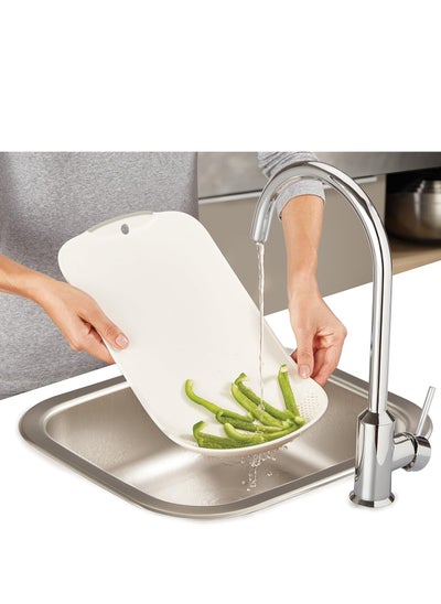 Buy Multifunctional Plastic Board with Strainer 2 in 1 Eco-Friendly Plastic Chopping Board with Strainer Holes for Straining and Draining Fruits and Vegetables (White) in Egypt