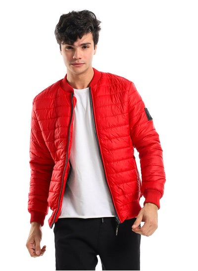 Buy Elastic Cuffs & Hem Dark Hot Red Men Bomber Jacket in Egypt