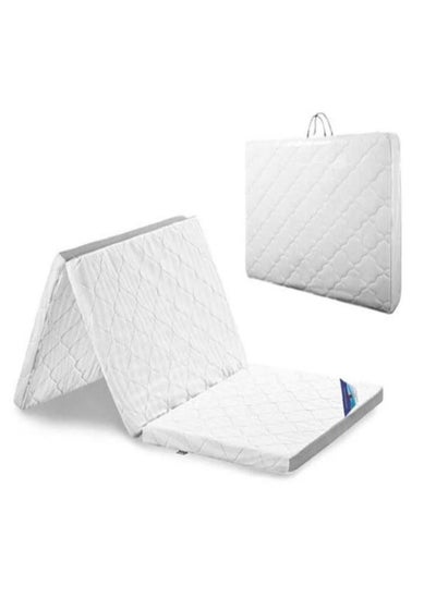 Buy Single Heavy Duty Medicated Floral White Quilted Portable Tri-Fold Mattress In Storage Bag 180x90x7 cm in UAE