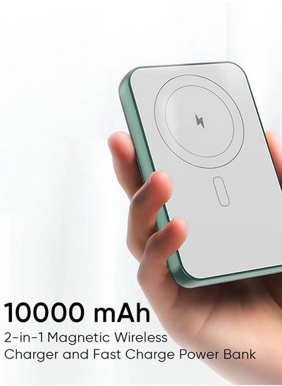 Buy 10000 mAh Foldable Magnetic Wireless 22.5W Power Bank Portable Charger Green in UAE