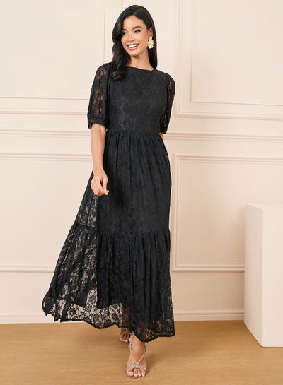 Buy All Over Lace A-Line Tiered Maxi Dress in Saudi Arabia
