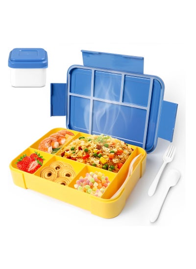 Buy Bento Box, Lunch Box for Kids, Bento Lunch Box Kids Adults，With Fork Spoon,Food-Safe Leakproof 5 Compartments and 1 Salad Dressing Containers,1330 ML (Blue) in Saudi Arabia