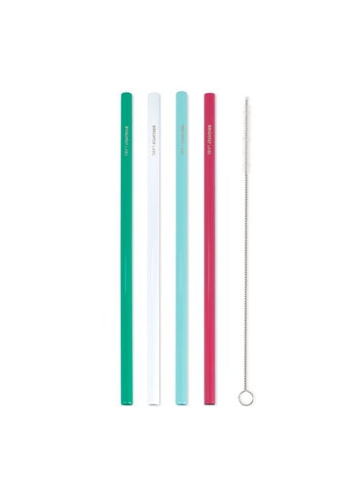 Buy Set of 4 Stainless Steel Reusable Metal Drinking Straws with Cleaning Brush Alternative for Plastic Straws, Ideal for Daily Use, Travel, and Parties. Reduce Waste, Enjoy Refreshing Beverages. in UAE