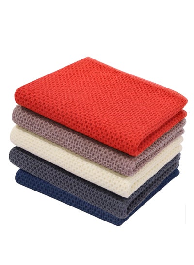 Buy Kitchen Towels, Cotton Waffle Weave Kitchen Dish Cloths, Waffle Tea Towels Ultra Soft Absorbent Quick Drying Dish Towels, 34x34 CM, 5-Pack in UAE